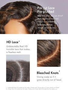 Parrucche Ricci Senza Colla da 10 Pollici, Capelli Umani Pre-Pizzicati e Pre-Tagliati, Senza Colla, HD Lace, Bob Ricci Corto Nero <span class=keywords><strong>con</strong></span> Riflessi Biondi - Product Image 4
