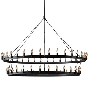 <span class=keywords><strong>Grand</strong></span> lustre circulaire en fer noir en métal Roue de wagon Farmhouse Industrial Country Style pour salle à manger Salon - Product Image 1