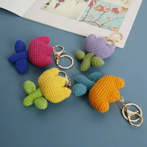 Crochet צבעוני ייחודי crochet פרח מפתח מסוגנן טבעת מפתח 3d פרח 3d שרשראות מפתח עבור נשים מכונית קישוט תליון קישוט