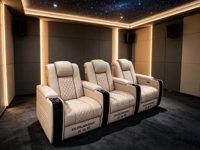 Luxuriöses Heimkino-Relaxsofa aus orangefarbenem Leder, elektrischer Kinosessel mit Getränkehalter, Sitzgelegenheit für private Filmräume