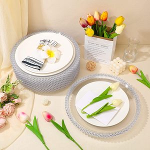 <span class=keywords><strong>Assiettes</strong></span> <span class=keywords><strong>de</strong></span> Présentation Rondes Perlées en Plastique <span class=keywords><strong>de</strong></span> 13 Pouces, Sous-<span class=keywords><strong>Assiettes</strong></span> Transparentes pour Repas et Mariages - Product Image 3