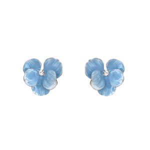 Boucles d'oreilles clous élégantes bleues à fleurs, style luxe léger, pour femme, avec strass, en métal, pour mariage et soirée - Product Image 5