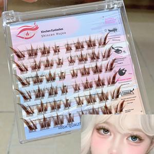 Xin Chen Mu Jie 6 rangées de faux cils marron semi-faits à la main sans colle, style œil de chat, Pure Desire, effet naturel pour caméra, fabriqués en Chine - Product Image 1