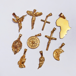 Pendentif croix crocifix pour hommes, bijoux <span class=keywords><strong>de</strong></span> boussole <span class=keywords><strong>de</strong></span> <span class=keywords><strong>voyage</strong></span> en or, acier inoxydable sans ternir, pendentif pistolet d'ange cupidon - Product Image 1