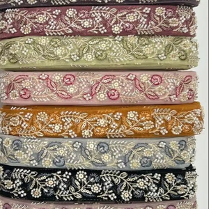 India Wholesale Bridal Lace Fabric with <b>Sequins</b> Embroidery Flowers Factory-Supplied Fabrics for Women's Dresses - Product Image 1