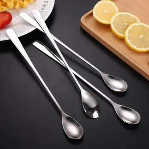 9-Inch Long Handle Stainless Steel Spoon Coffee Milk Tea Spoon For Mixing Drinks