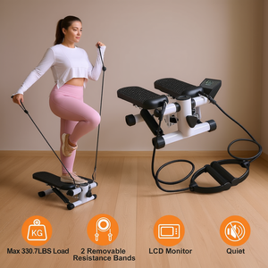 Mini Stepper de Fitness con 2 Bandas de Resistencia, Monitor LCD, Capacidad de Carga de 330.7 LBS, Plataforma de Ejercicio Silenciosa - Product Image 2