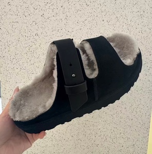 Sandalias de gamuza con forro polar y correa ajustable con hebilla, cálidas para el invierno, con punta abierta, estilo casual, para mujer. - Product Image 4