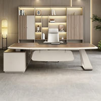 Bureau de direction en L moderne de luxe léger, avec armoire latérale à double niveau et cadre en alliage d'aluminium, vente en gros d'usine pour le bureau
