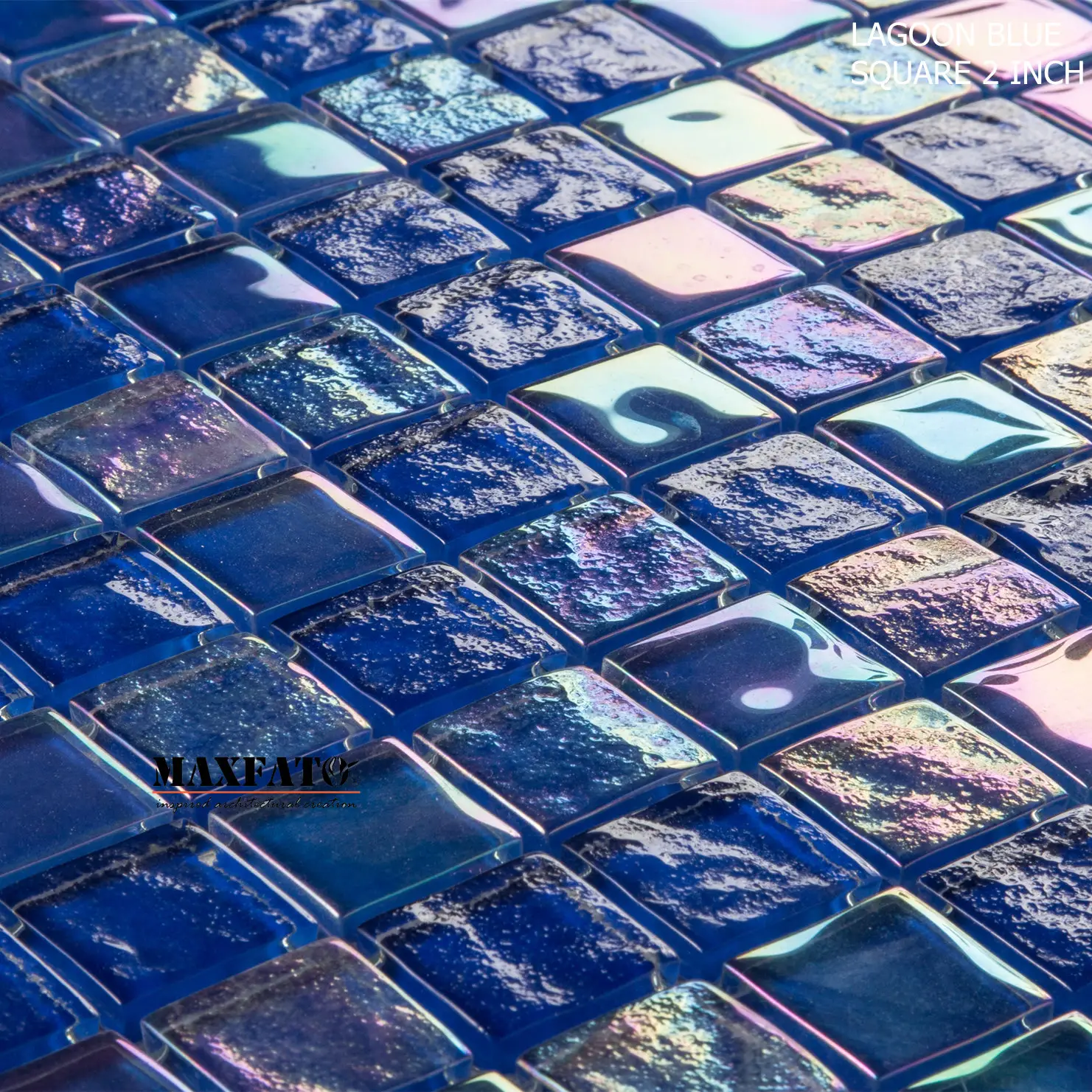 Luxury Aqua Blue 48mm Square Rainbow Iridium Glass 2 Inch Chip Swimming Pool Mosaic Tiles design modern art