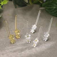 Lotus Fun Boucles d'oreilles pendantes en argent sterling 925 plaqué or, motif fleur de mignonette, bijoux fins, style nature délicat