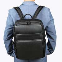 Sac à dos pour ordinateur portable en cuir véritable pour homme, imperméable, doublure en nylon et polyester, fermeture éclair, grande capacité, sac de voyage pour ordinateur portable 15 pouces