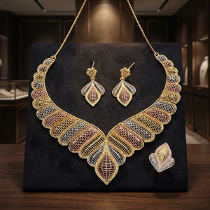 Conjunto de Joyería de Latón de Tres Tonos Estilo Turco, Conjunto de Collares con Baño de Tres Tonos, Conjunto de Joyería de Moda, Joyería Artificial de Lujo Tricolor - Product Image 2