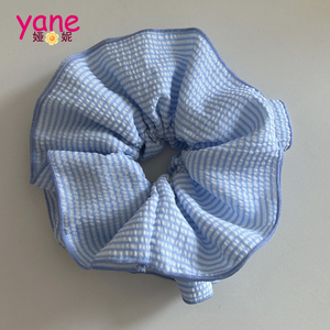 Fabrikant Big <span class=keywords><strong>Hair</strong></span> <span class=keywords><strong>Scrunchie</strong></span> Gelaagd Katoenen Kant Met Gestreepte Elastische Haarband Zoete Stijl Paardenstaart Scrunchee Nil Design - Product Image 5