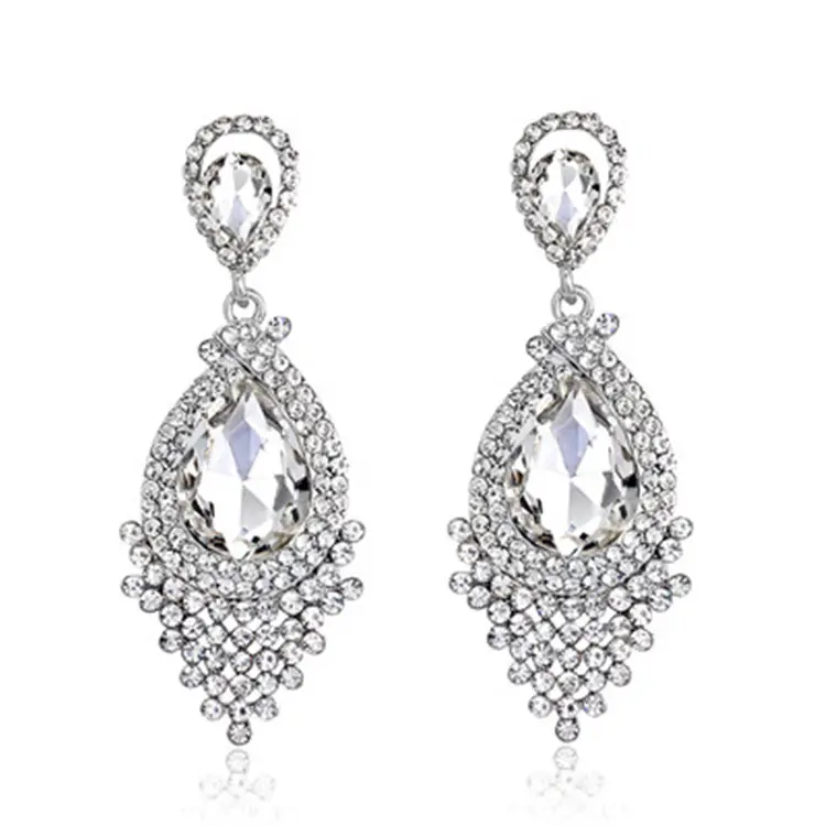 YiXin Jewelry Tassel Long Glass Drop Earrings Full Of Diamonds Fashion Wholesale Jewelry