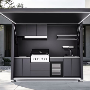 Cucina <span class=keywords><strong>Mobile</strong></span> Integrata in Alluminio per Esterni con Tenda Idraulica, Barbecue, Frigorifero per Vino, Fast Food e Gelato per Villa e Giardino - Product Image 1