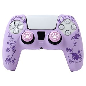 Coque en silicone motif chat et fleurs de cerisier avec capuchons de joysticks pour manette <span class=keywords><strong>PlayStation</strong></span> 5, impression par transfert d'eau - Product Image 5