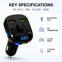 Lecteur MP3 portable pour voiture, chargeur de téléphone pour voiture, lecture de chansons avec lumière LED, chargeur portable universel pour voiture