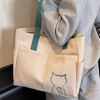 Sac fourre-tout en toile pour femme, sensation haut de gamme, grande capacité, style porté épaule, collection automne 2025, broderie animale fraîche et douce, fermeture éclair