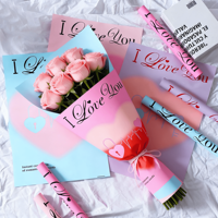 Perlengkapan Kemasan Bunga Romantis Grosir, Tebal, Tahan Air, Double PE, Kertas Pembungkus Cetak Hati Hari Valentine, Dapat Dikustomisasi