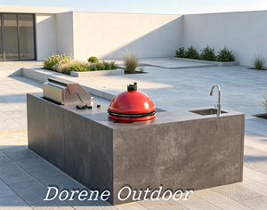 Ensemble de cuisine extérieure préfabriquée modulaire pratique et attrayant avec barbecue, réfrigérateur et Kamado pour villa, patio, jardin et réceptions culinaires - Product Image 1