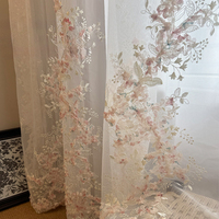 Voile rose festonné en tissu transparent, largeur 280 cm, avec broderie 3D en ruban, idéal pour les rideaux de fenêtres de villas et hôtels du Moyen-Orient