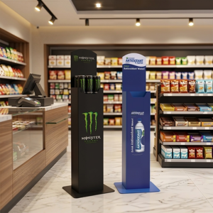 Espositore per Bevande in Metallo Personalizzabile, Scaffale Verticale a Gradini per Stoccaggio Bottiglie e Lattine in Negozi - Product Image 1