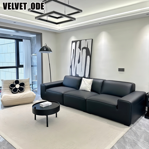 Nouveauté : Ensemble de canapés en cuir moderne et simple, style Avenue Tofu Block, modulaire et confortable pour le salon de villa - Product Image 6