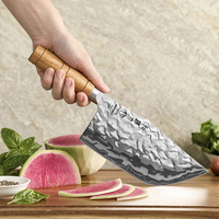 XINZUO Professioneel 7 inch keukenmes, scherp gehamerd Damascus staal, olijfhouten handvat, uniek design, hakmes