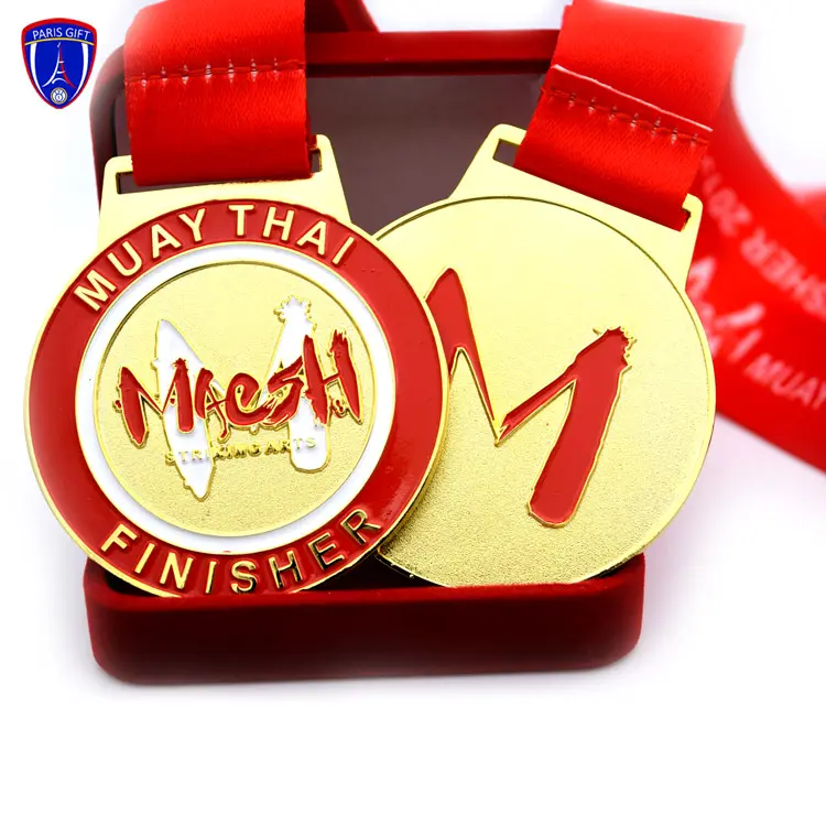 Hochwertige Vergoldung Weiche Emaille Muay Thai Finisher Medaille für Gewinner