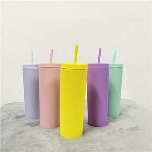 Cadeau de demoiselle d'honneur USA couleurs pastel 19oz 20oz couleur mate double paroi en plastique acrylique gobelet maigre tasses en plastique tasse avec paille - Product Image 4