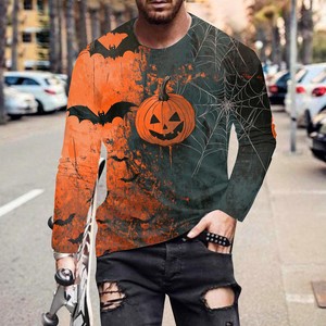 เสื้อยืดแขนยาวลายฟักทองฮาโลวีนสำหรับผู้ชาย พิมพ์ลายดิจิทัล 3 มิติ ทรงปกติ ผ้าถักโพลีเอสเตอร์ สวมใส่สบายๆ - Product Image 2