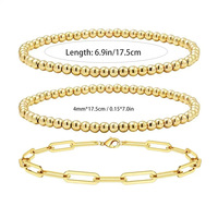 Ensemble de bracelets à perles en acier inoxydable plaqué PVD, résistant à la corrosion, imperméable et durable, chaîne en acier inoxydable plaqué or 18 carats, perles dorées superposées