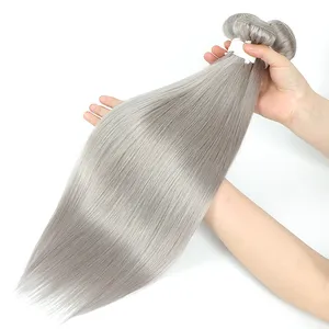 Fascio di capelli umani grigio argento brasiliano capelli lisci intrecciati capelli Remy