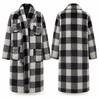 Manteau long en fausse fourrure à carreaux Buffalo, col châle, ouvert sur le devant, avec poches plaquées et ceinture, coupe oversize, pour l'automne et l'hiver, style urbain