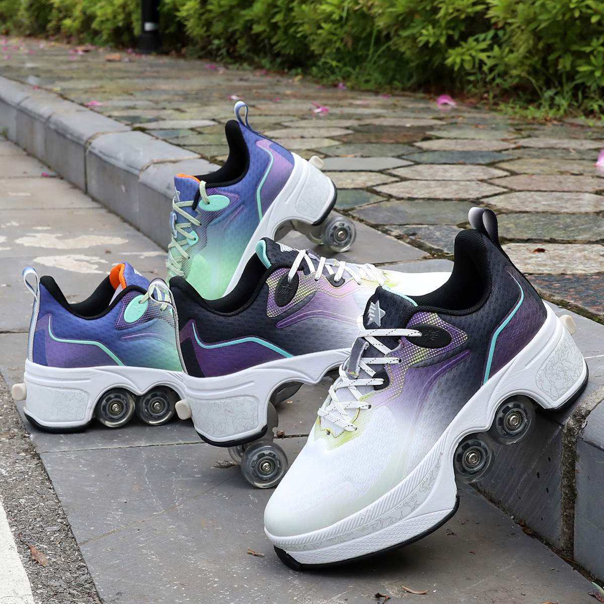 2024 Deformation Walking Rollershoes Outdoor Sports Kick Out Spinning Top  Roller Skates Shoes With Retractable Wheels