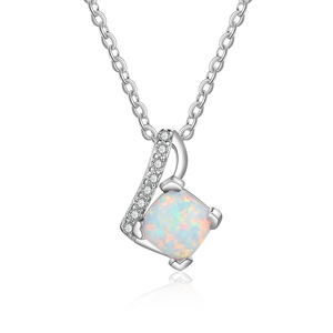 S925 Sterling Silver Brilliant Cut Rainbow <b>Opal</b> Pendant <b>Necklace</b> Dainty CZ Accent Rhodium Plated Engagement Wedding Jewelry for - Product Image 1