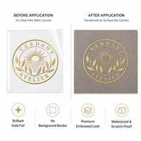 Autocollant de transfert UV DTF en feuille d'or, logo personnalisé, emblème, sceau sans bordure, étiquette d'emballage de luxe, OEM, faible MOQ, en gros