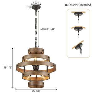 Lampada da soffitto in ferro Country francese Vintage americano rustico 5 anelli in legno lampadario per lampadari lampade a sospensione - Product Image 5