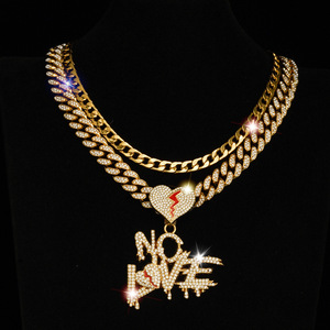 Collar con Colgante de Cadena Cubana con Piedras de Imitación de Diamantes, Estilo Hip Hop, Rockstar, Rapero, Punk, para Hombre y Mujer, con Diseño de <span class=keywords><strong>Corazón</strong></span> Roto - Product Image 1