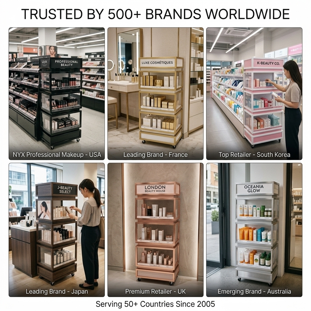 Wholesale Luxury Acrylic Cosmetic Display Stand Floor Stand Skincare Rack Professional Salon K-Beauty Mobile Merchandiser Tower — view 6