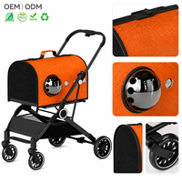 Poussette pour animaux de compagnie haut de gamme en alliage d'acier au carbone, avec panier amovible, coque en cuir PU, frein arrière, OEM, marque privée