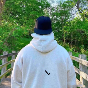 Felpa con Cappuccio in Pile Grigio Avena con Stampa Lettere ABC, Stile Europeo Americano, Collezione Invernale <span class=keywords><strong>Settima</strong></span> Stagione, Unisex, Vestibilità Ampia, con Tasca, di Alta Gamma - Product Image 5