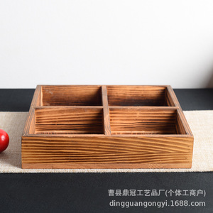 Four Compartment Wooden <b>Storage</b> <b>Tray</b> Rectangle Solid Wood Candy Box Desktop Organizer Retro Chinese Style - Product Image 4