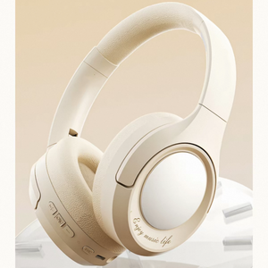 Casque sans fil beige supra-auriculaire à réduction de bruit active, pliable 6.1 ANC pour le gaming, les voyages et le bureau - Product Image 1