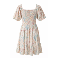 Robe courte en viscose à carreaux pour femme, manches bouffantes, décontractée, à porter au quotidien, élégante, respirante, de haute qualité