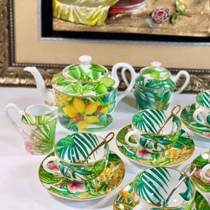 Vente en gros de tasses à café en céramique de luxe, série forêt tropicale, porcelaine, 15 pièces, service à café et à thé avec boîte cadeau - Product Image 1