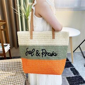 Bolsa de Playa para Viajes al Aire Libre, Bolsa de Paja a Rayas Coloridas de Verano, Bolsa de Mano de Paja de Gran Capacidad para Mujer, Personalizada - Product Image 3