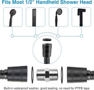 Rallonge de <span class=keywords><strong>Douche</strong></span> <span class=keywords><strong>Flexible</strong></span> Moderne <span class=keywords><strong>Noir</strong></span> Mat avec Connecteur, Tuyau de <span class=keywords><strong>Douche</strong></span> à Main de 39 Pouces avec Insertion d'Écrou 1/2 1/2 - Product Image 4