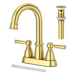 Grifo de Lavabo Moderno de Acero Inoxidable Dorado de 4 Pulgadas con Doble Manija, Montado en Cubierta, Venta al por Mayor de Fábrica a Bajo Precio - Product Image 1